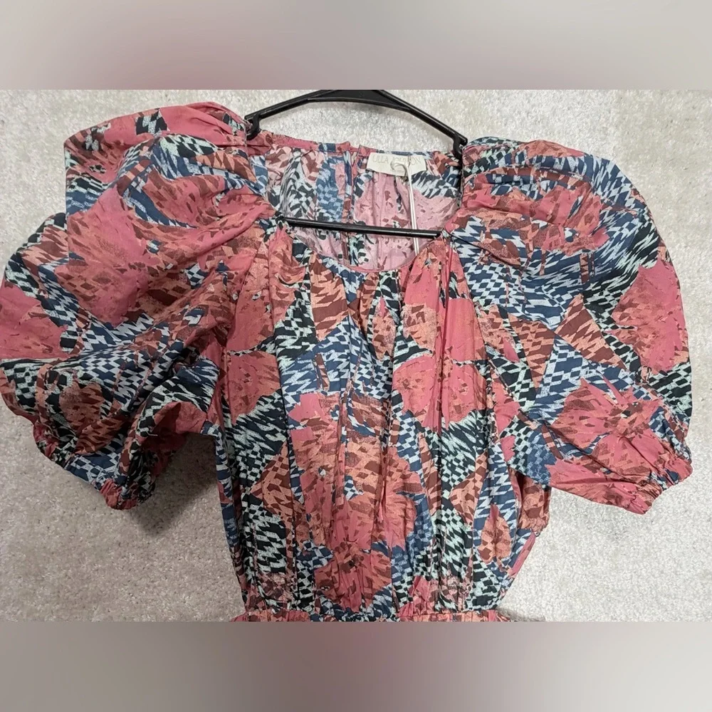Ulla Johnson Coral and Blue Asymmetrical Floral Midi Dress - Picture 9 of 16